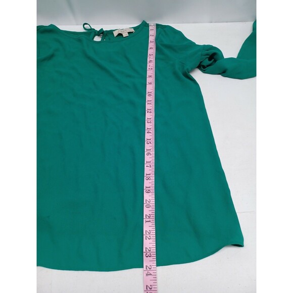 Loft Women's Long Sleeve Ruffle Keyhole Green Blouse Top Size S - Picture 6 of 10